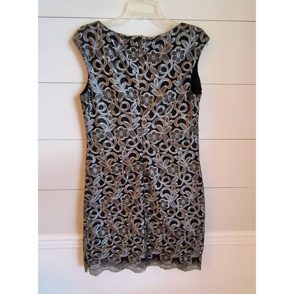 Lauren Ralph Lauren Cocktail Dress Women's Size 12 Black Silver Metallic Lace - Picture 7 of 16